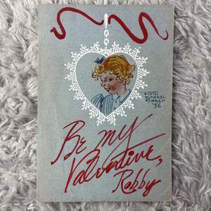 Vintage Valentine's Day Card Heart Girl 1950's Ephemera Craft Robby Ruth